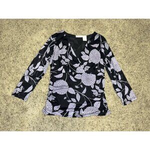 VINTAGE Y2K Mesh Babydoll Top Purple/ Black Floral Whimsigoth Fairy Grunge XL